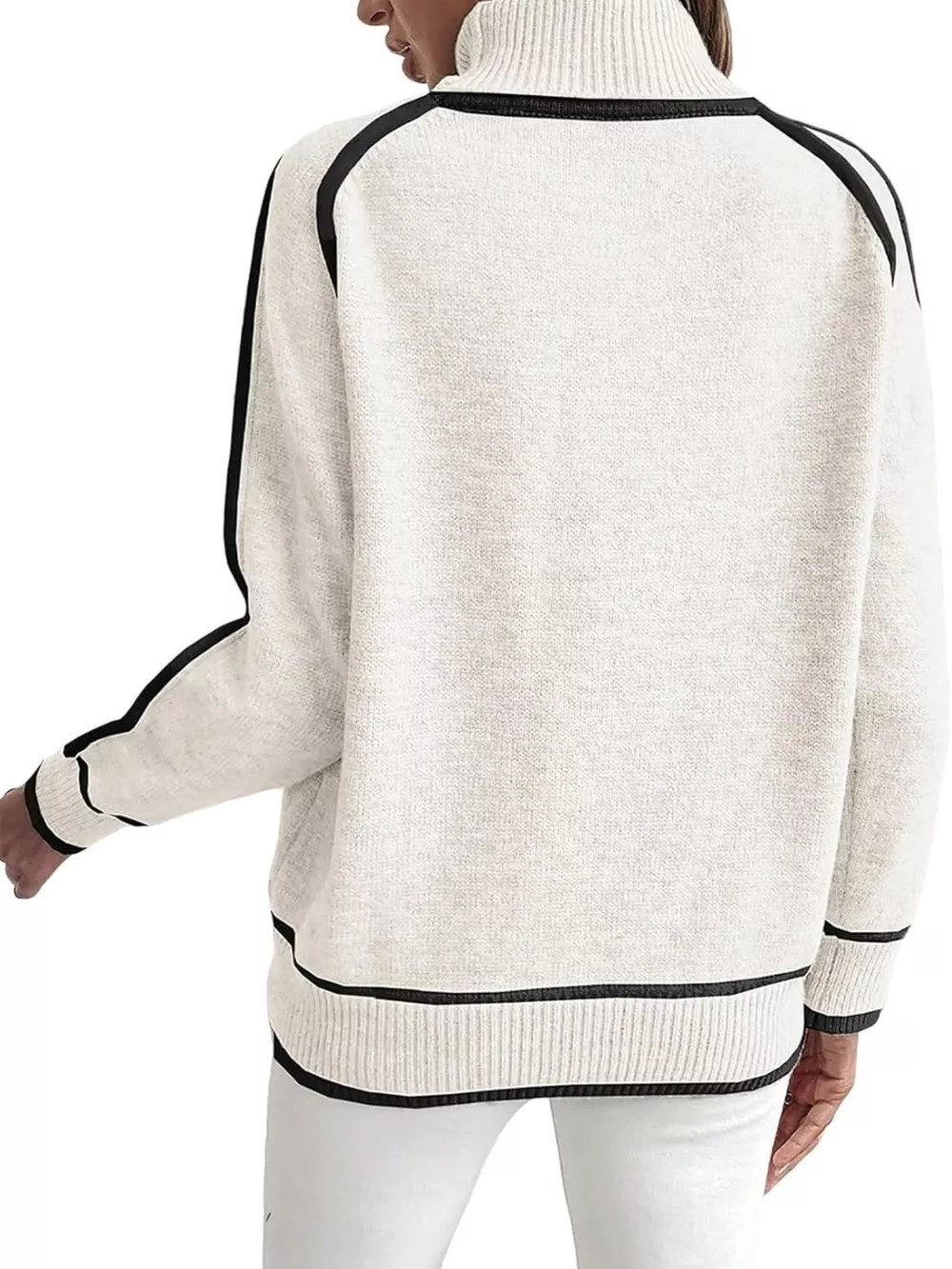 Full Size Contrast Trim Ribbed Hem Turtleneck Sweater Plus Size, image 17