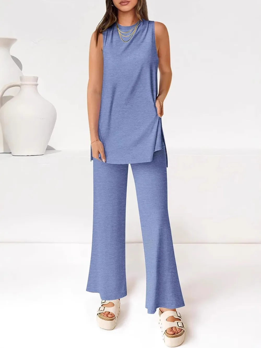 Round Neck Tank and Pants Set, image 4