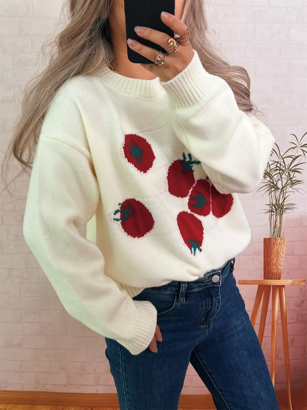 Persimmon Round Neck Long Sleeve Sweater, image 4