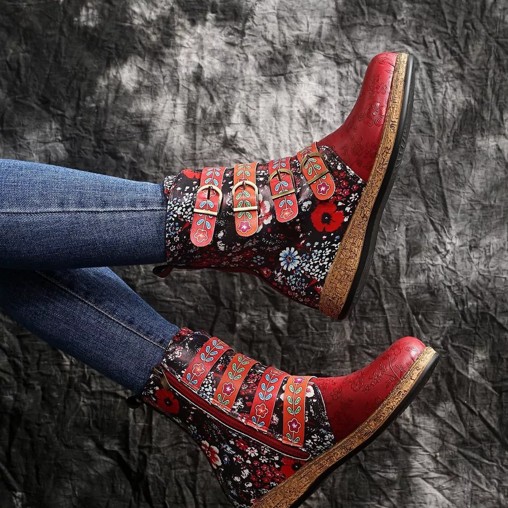 Embroidered Round Toe Boots, image 5