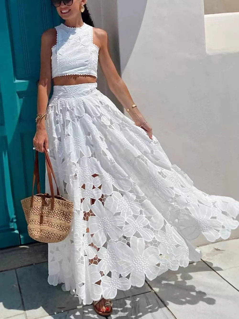 Floral Lace Tank and Skirt Set