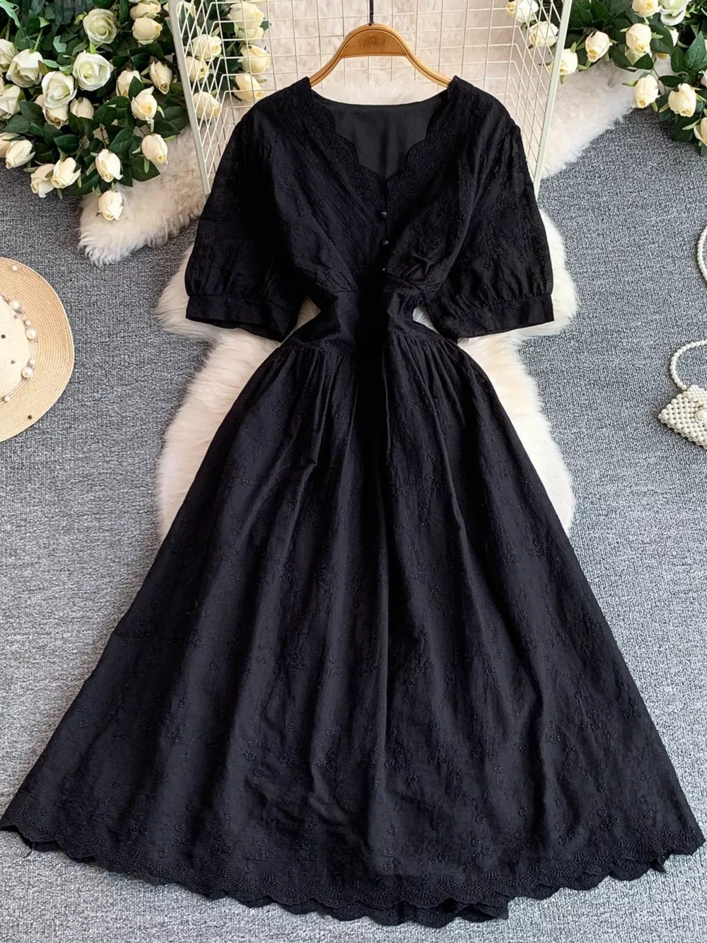 Lace Detail A-Line Midi Dress