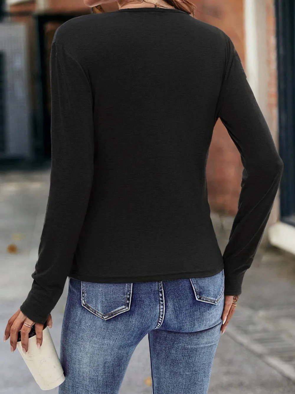 Ruched Surplice Long Sleeve T-Shirt, image 3