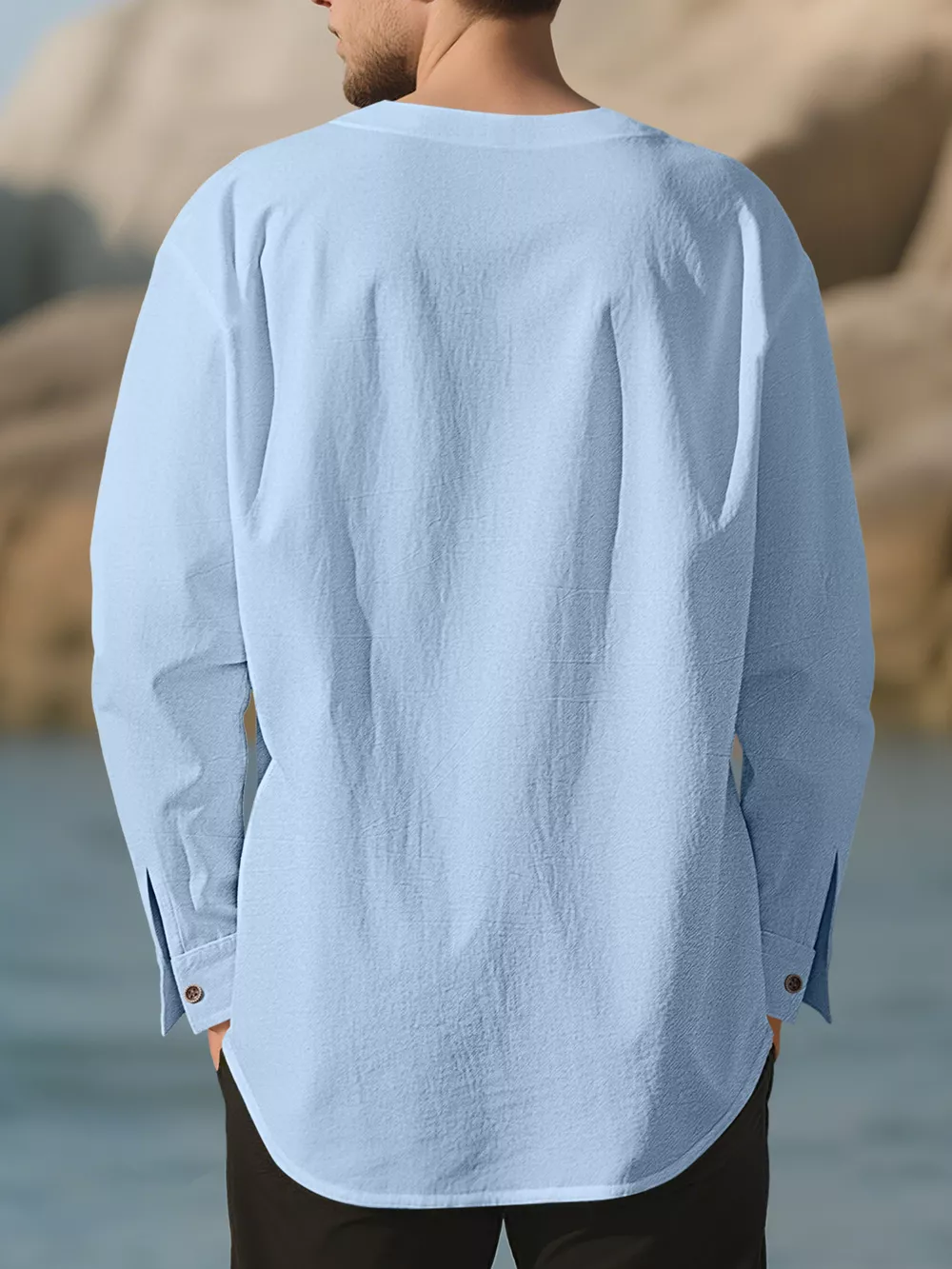 Men's Full Size Casual Pleated Long Sleeve Blouse Plus Size, image 12