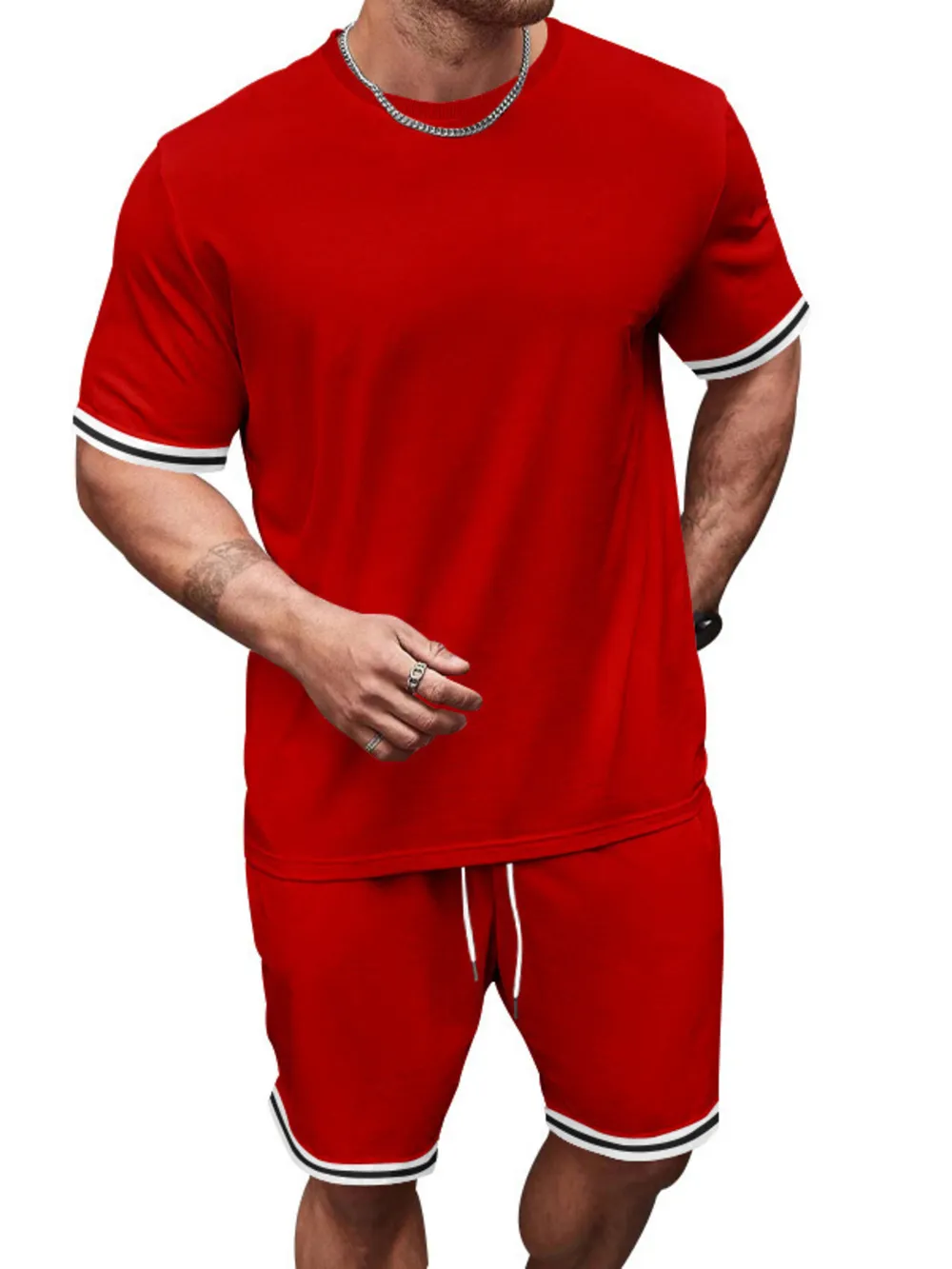 Men's Full Size Striped Short Sleeve Tee and Shorts Set Plus Size, image 4