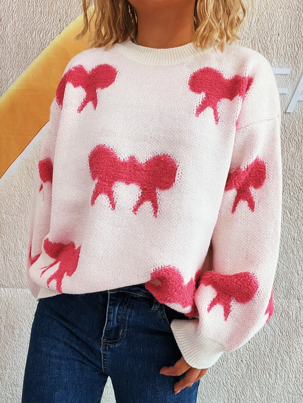 Bow Pattern Round Neck Sweater, image 2