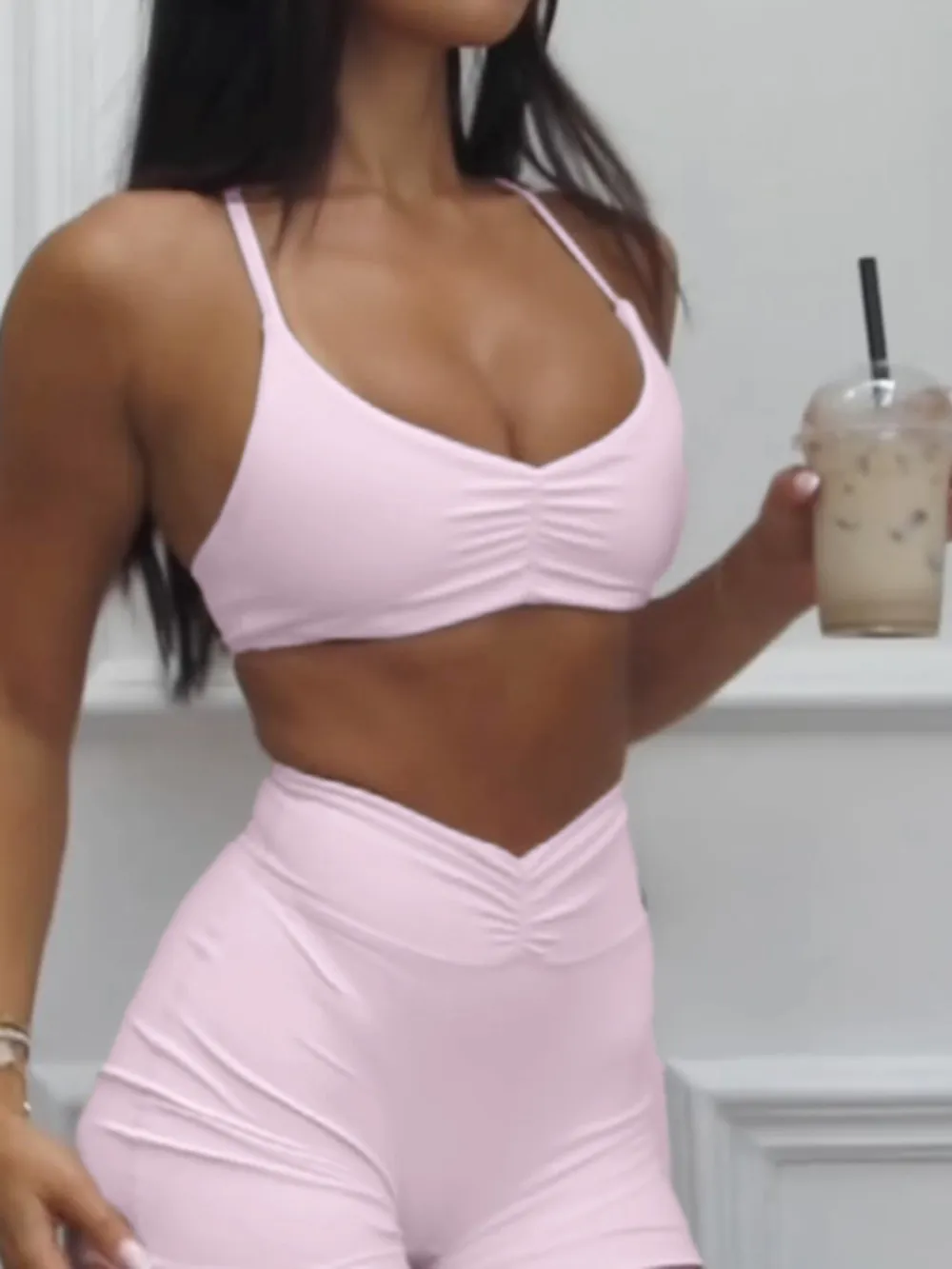 Ruched Sports Bra and High-Waisted Shorts Active Set, image 4