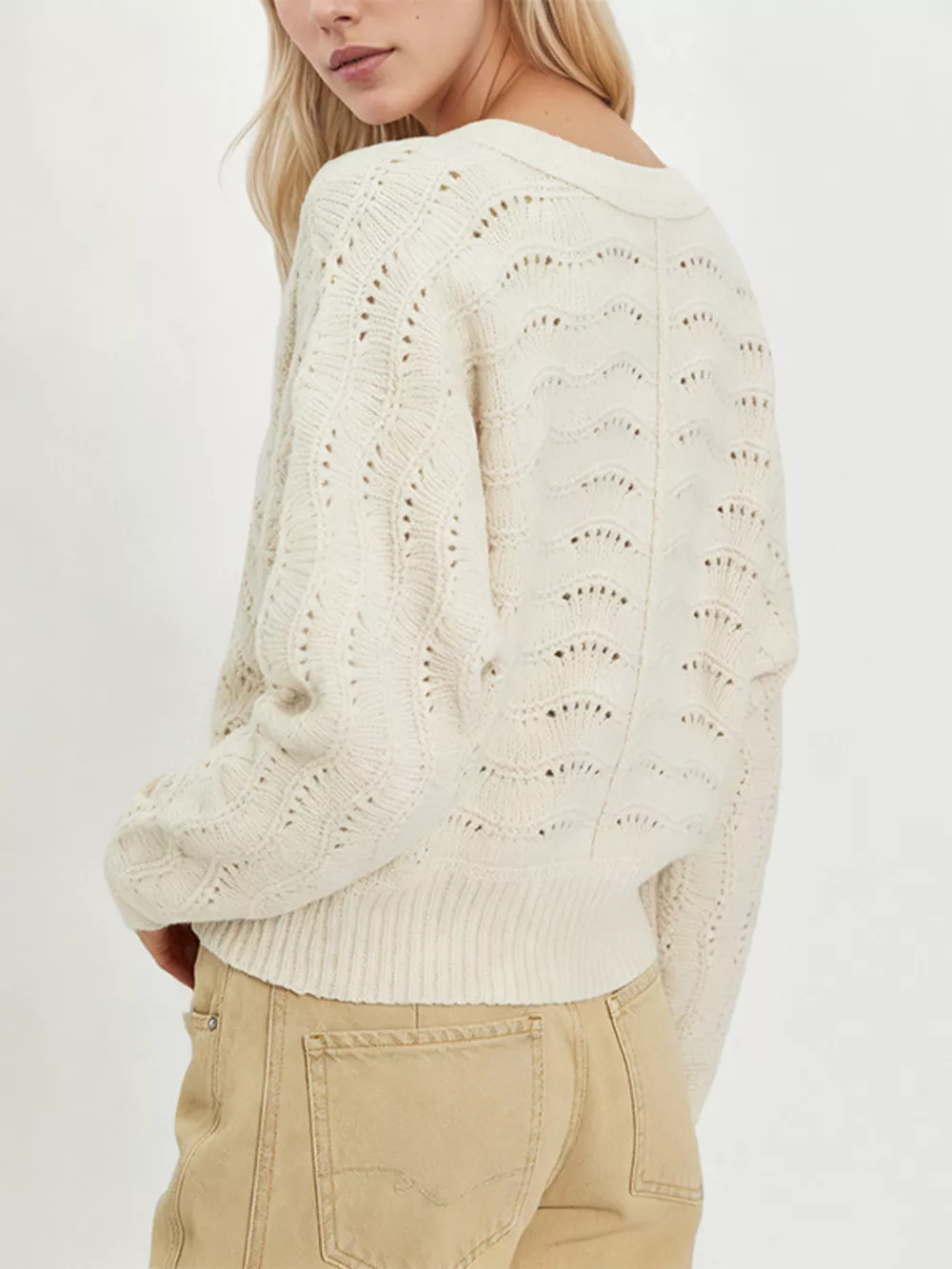Openwork Button-Down Knit Cardigan, image 11