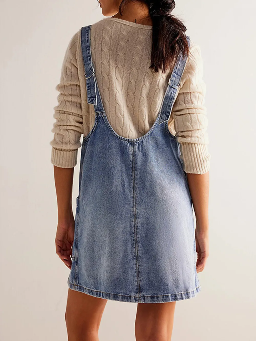 Oversized V-Neck Denim Tank Dress with Front Pockets, image 12