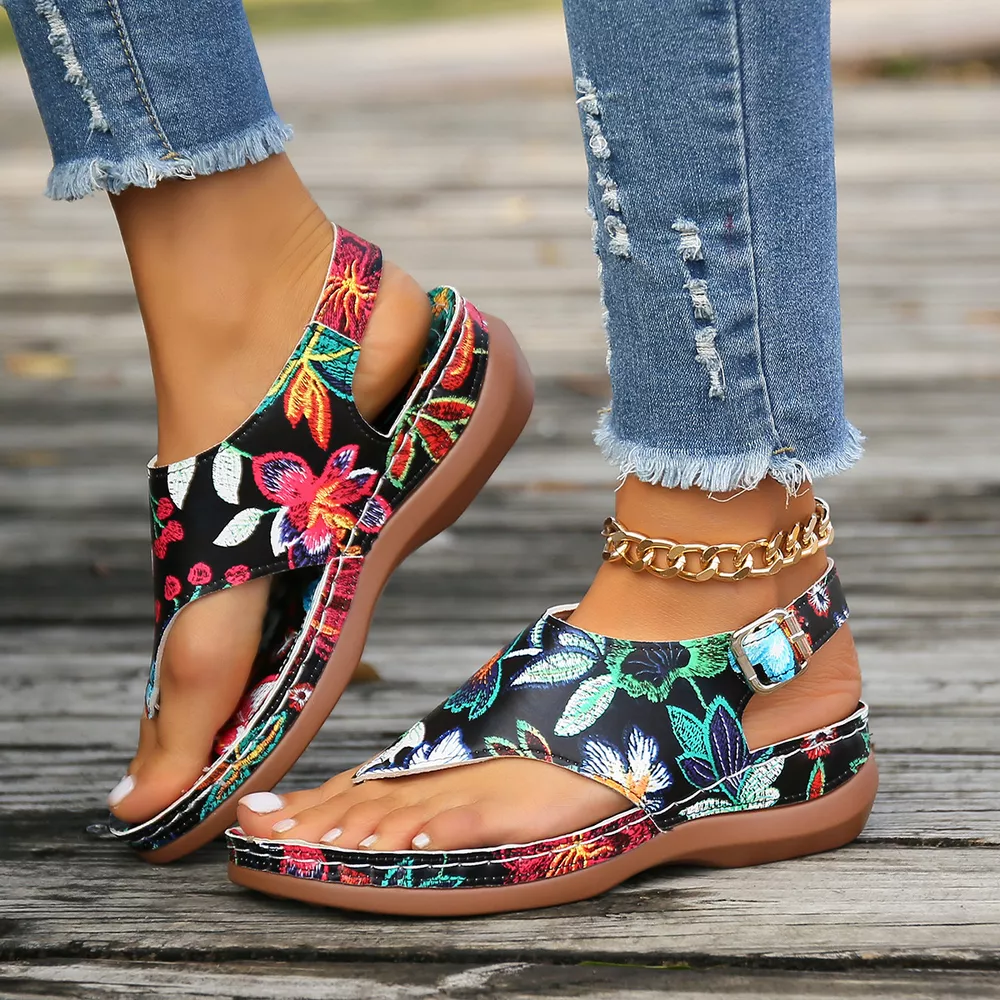 Floral Thong Wedge Sandals, image 7