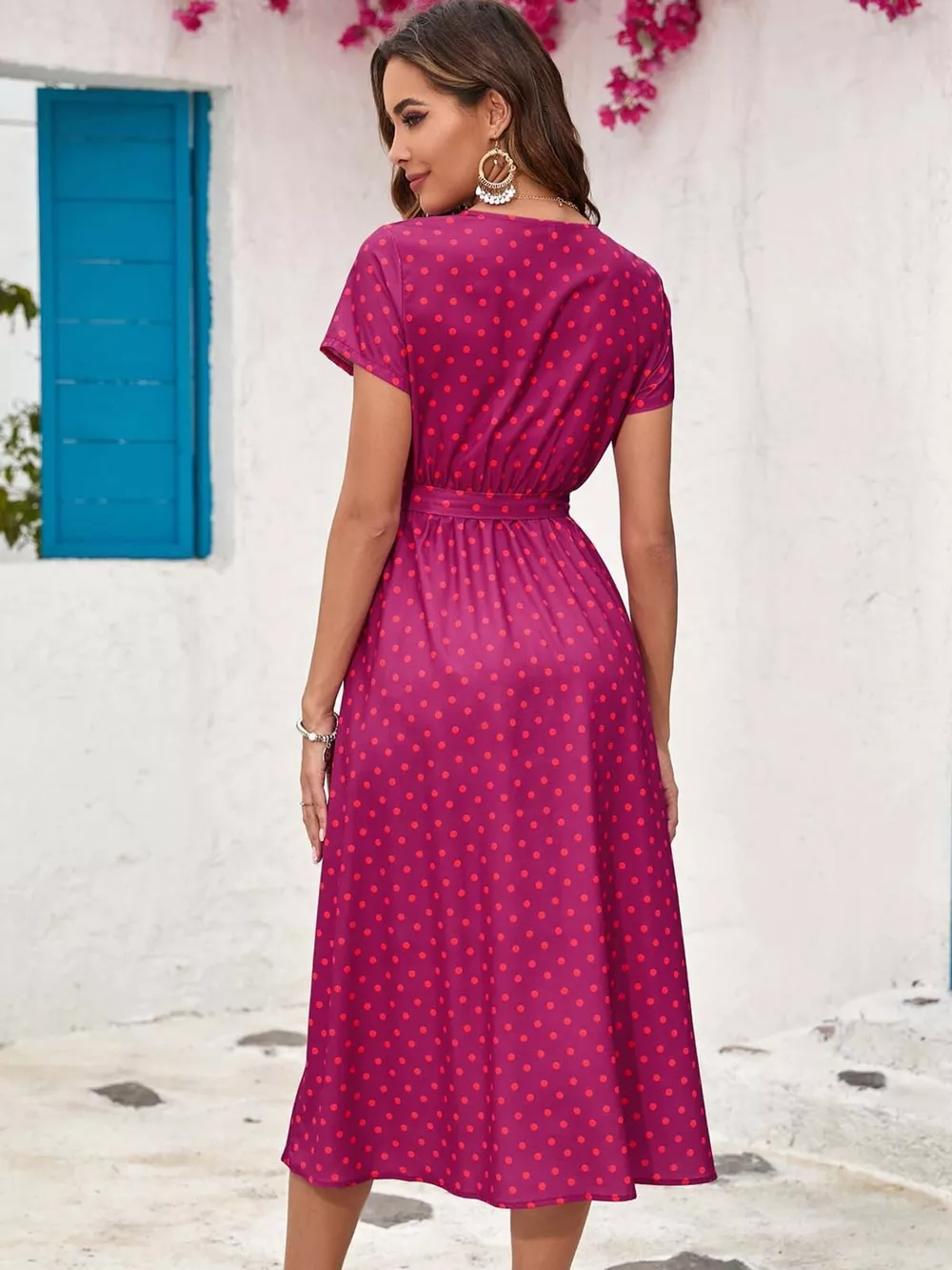 Surplice Short Sleeve Midi Dress, image 8