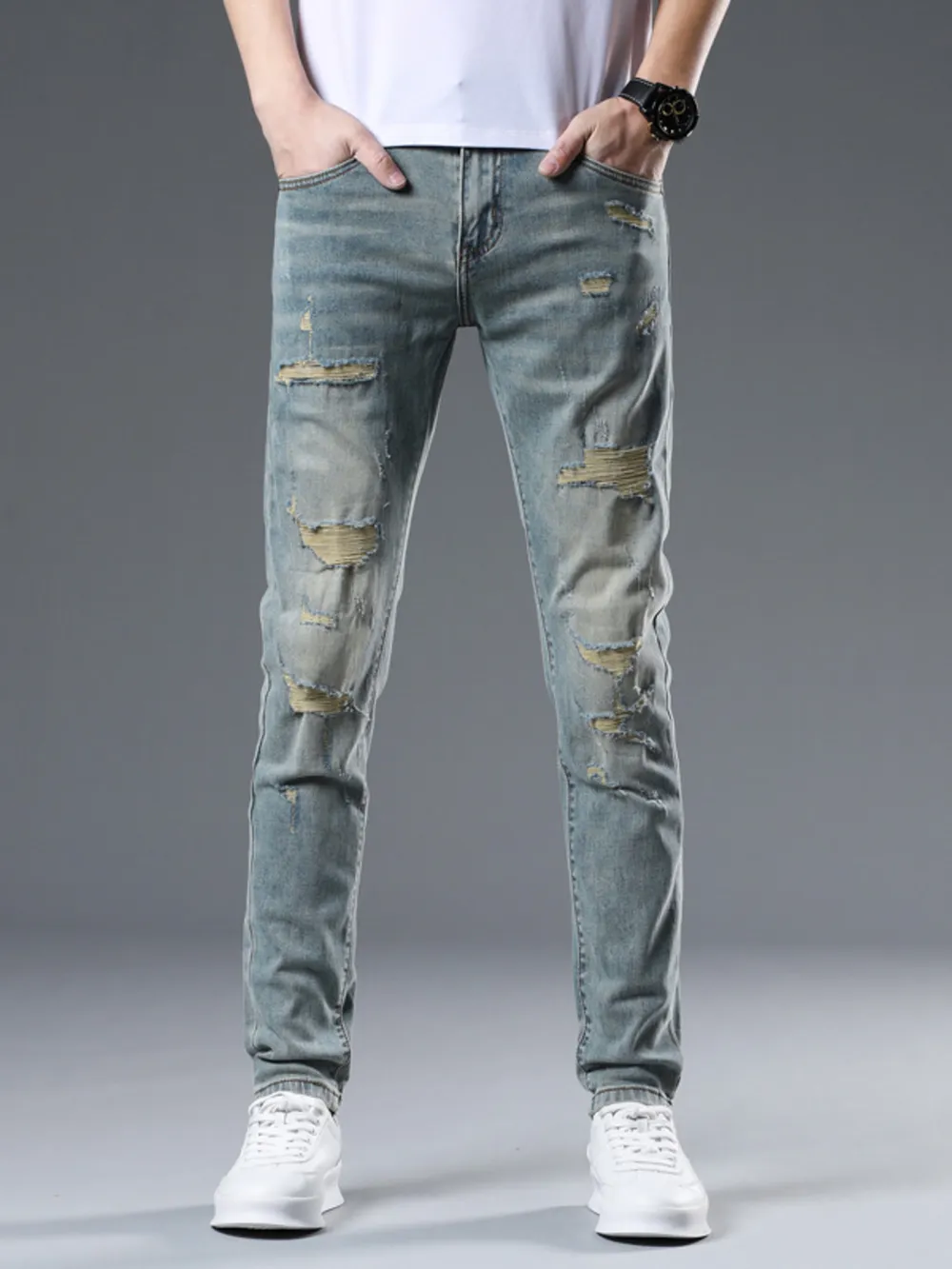 Men's Distressed Slim Fit Jeans, image 2