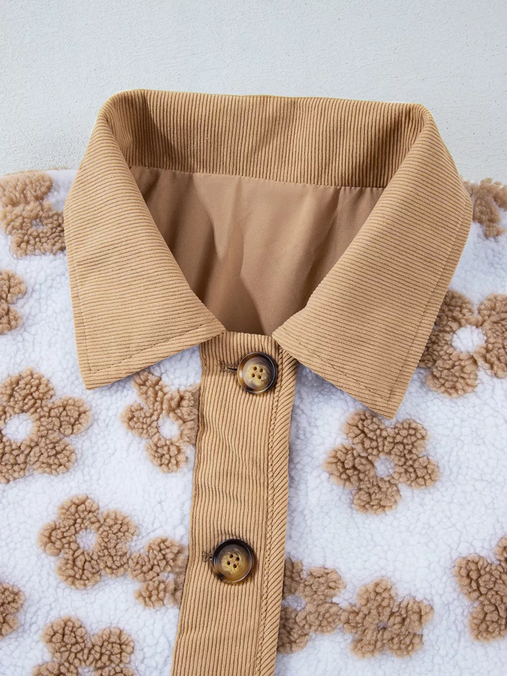Flower Pattern Button Up Fleece Jacket, image 7