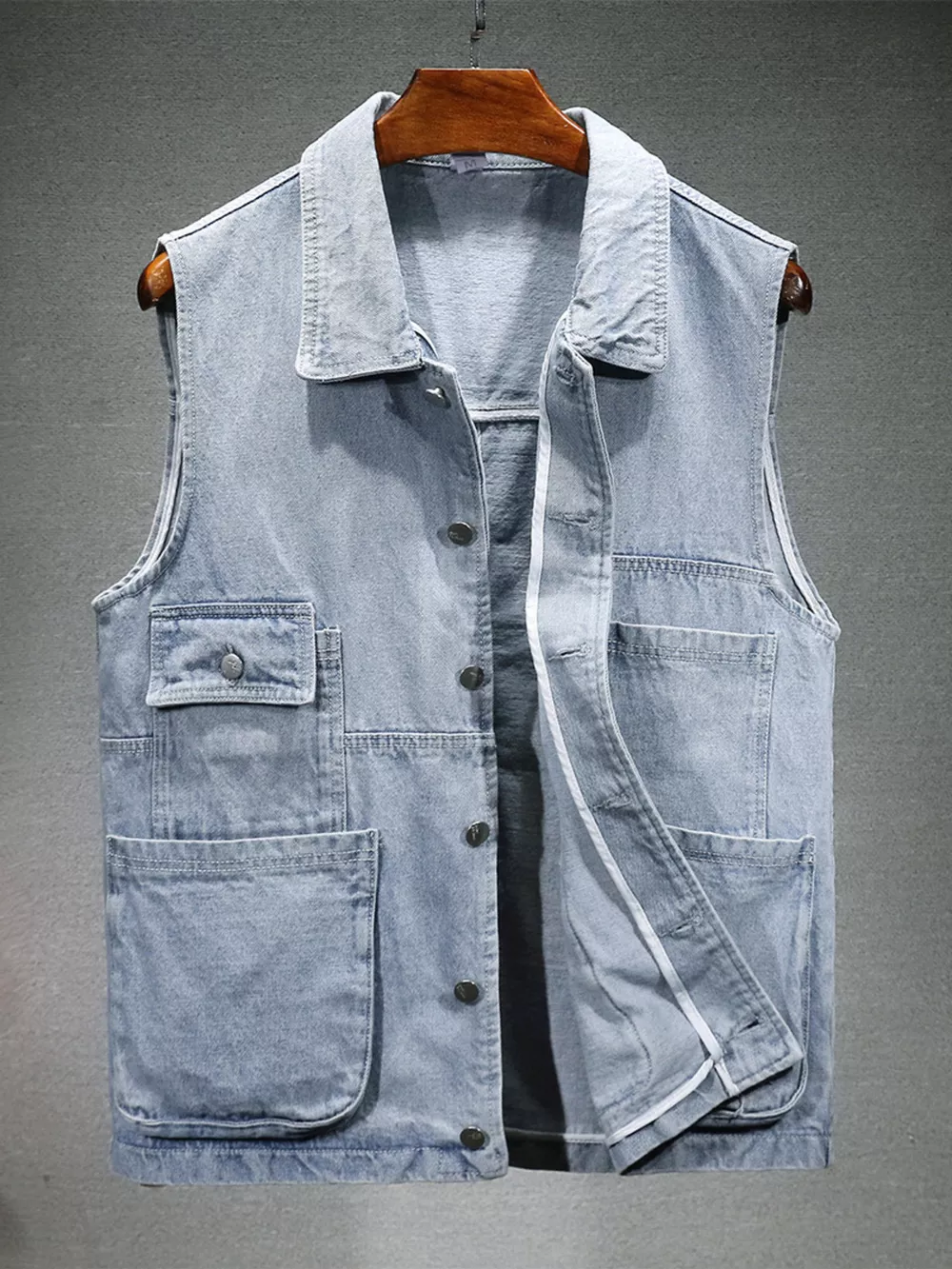 Men's Plus Size Vintage Washed Denim Vest, image 2