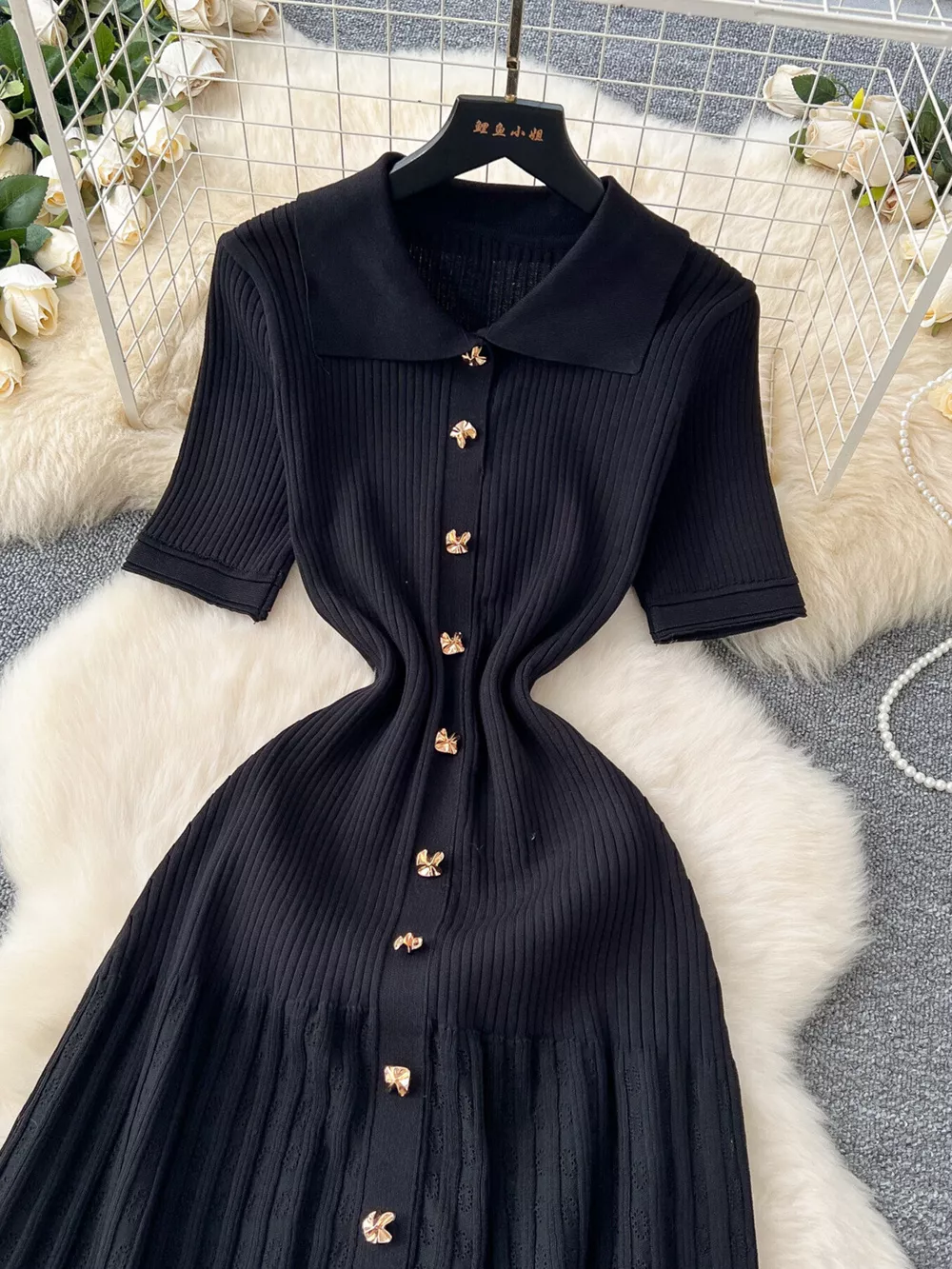 Button Front Short Sleeve Knit Dress, image 8