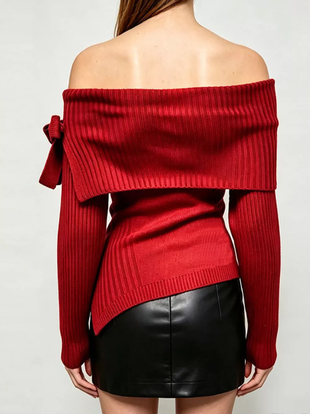 Off-Shoulder Ribbed Knit Top, image 9