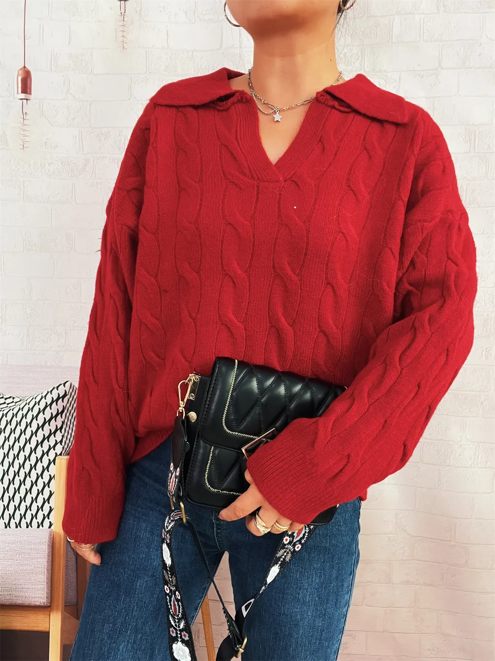 Cable Knit Johnny Collar Sweater, image 18