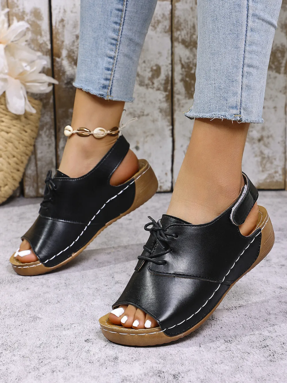 Casual Peep Toe Lace-up Comfort Sandals, image 7