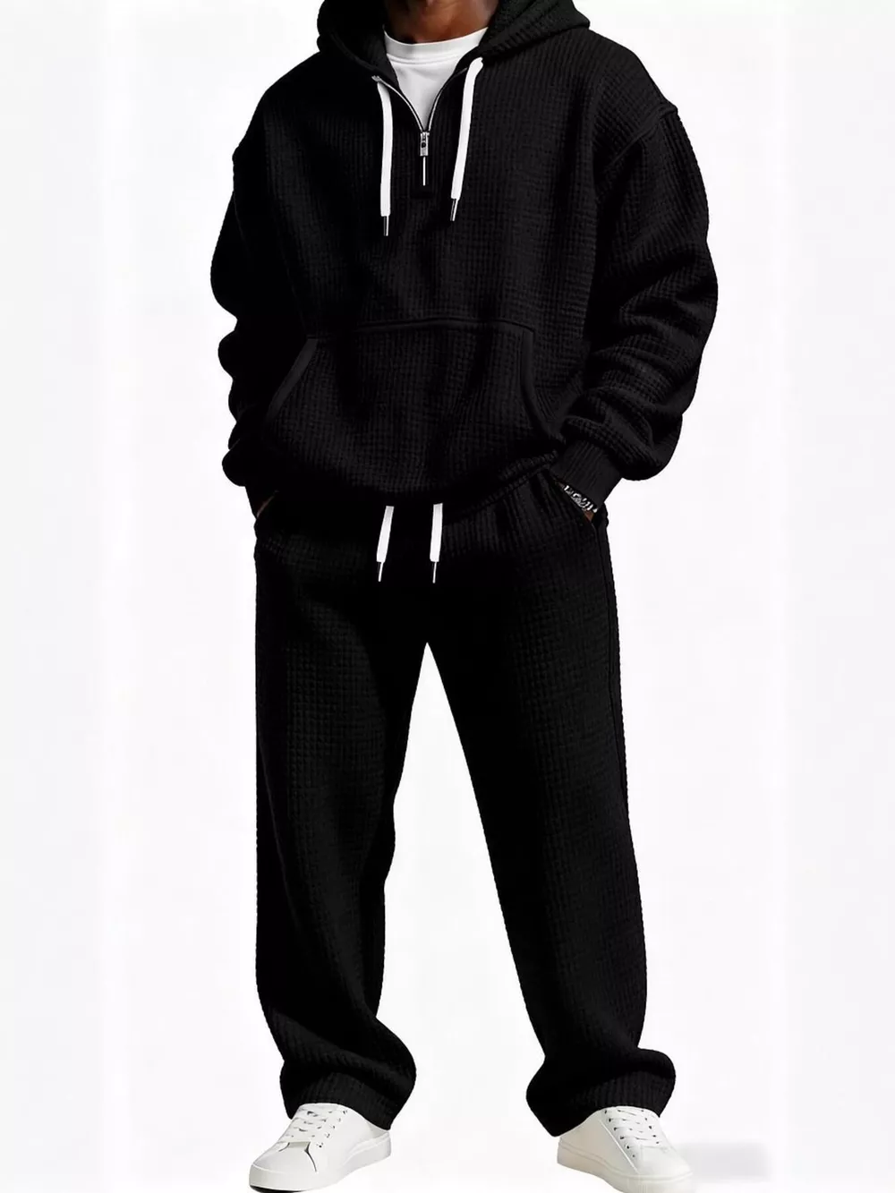 Men's Full Size Casual Waffle Knit Hoodie and Pants Set Plus Size, image 5