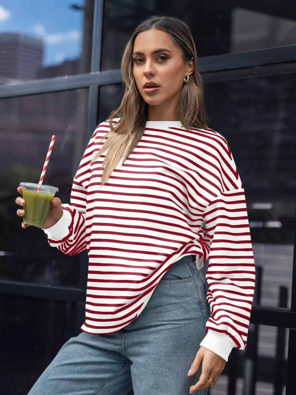 Striped Round Neck Oversized Casual Sweatshirt, image 12