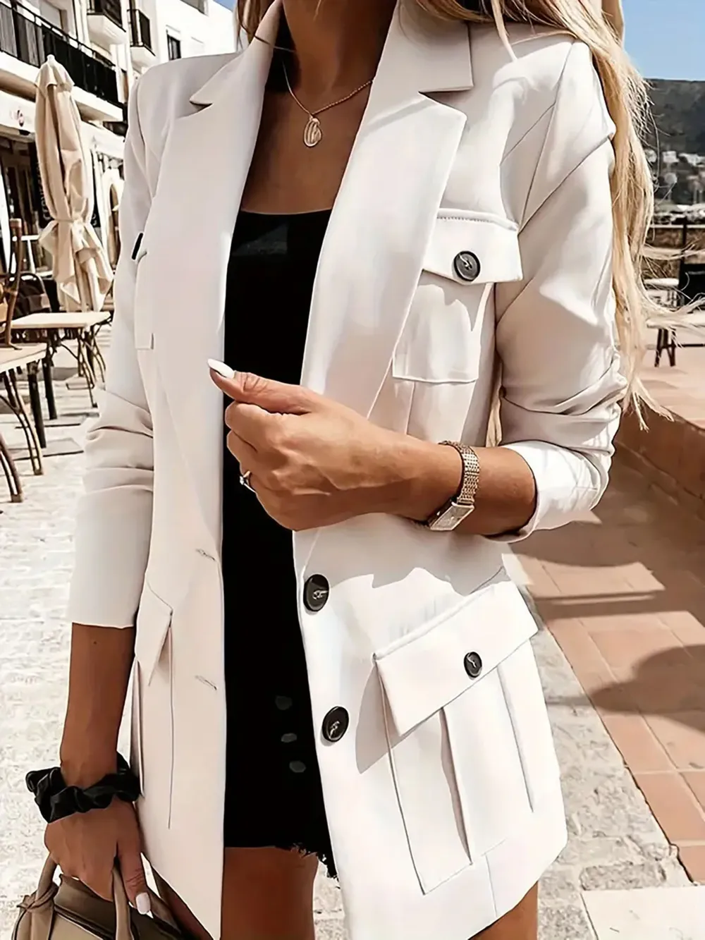 Lapel Collar Long Sleeve Blazer, image 6