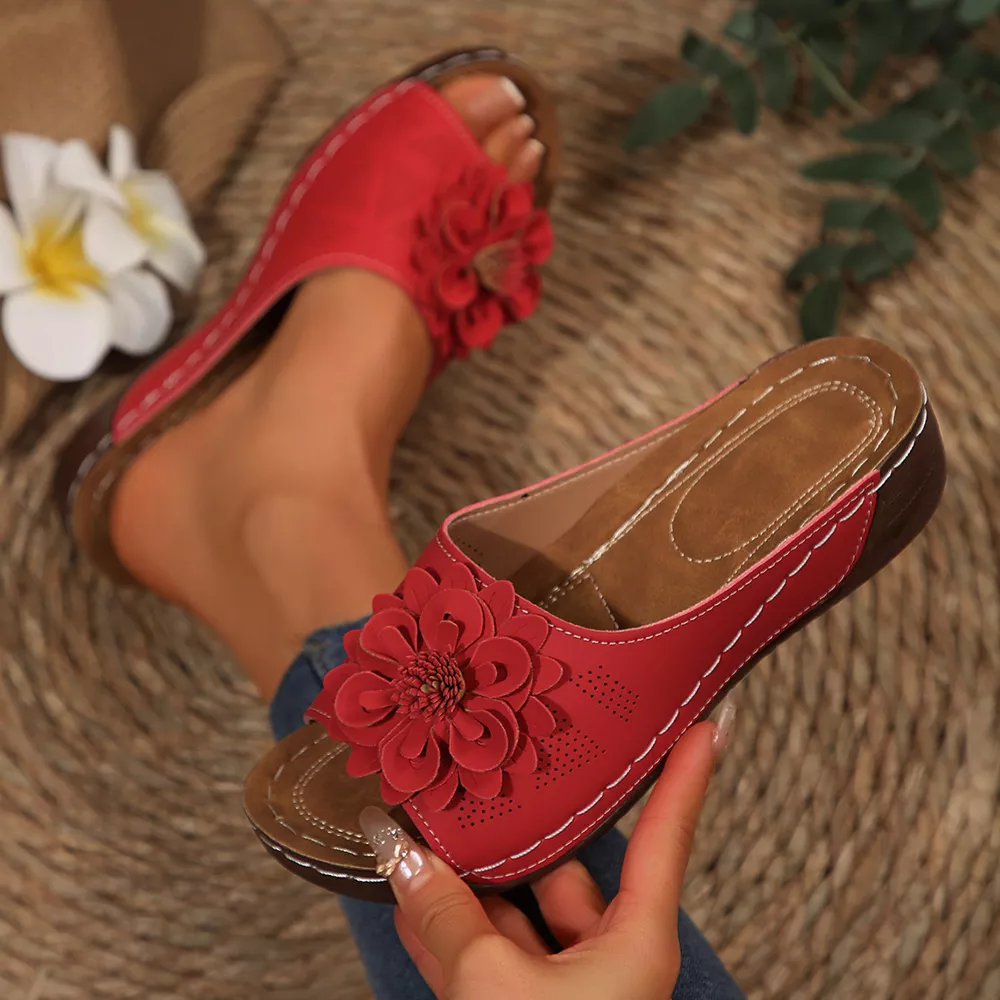 Bohemian Floral Embellished Comfortable Flat Sandals, image 14