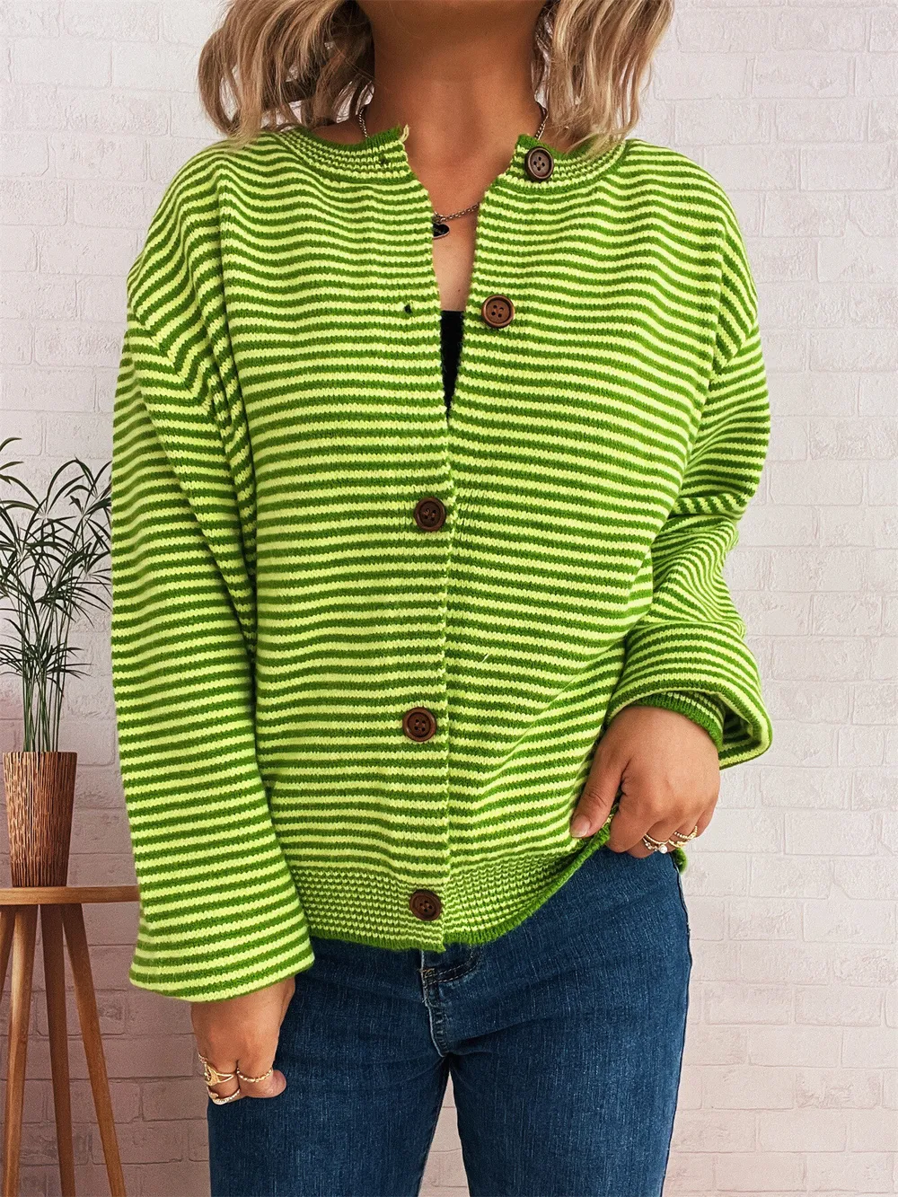 Striped Button Up Long Sleeve Cardigan, image 11