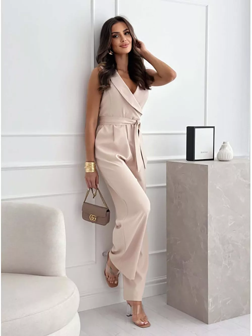 Surplice Sleeveless Wide-Leg Jumpsuit, image 5