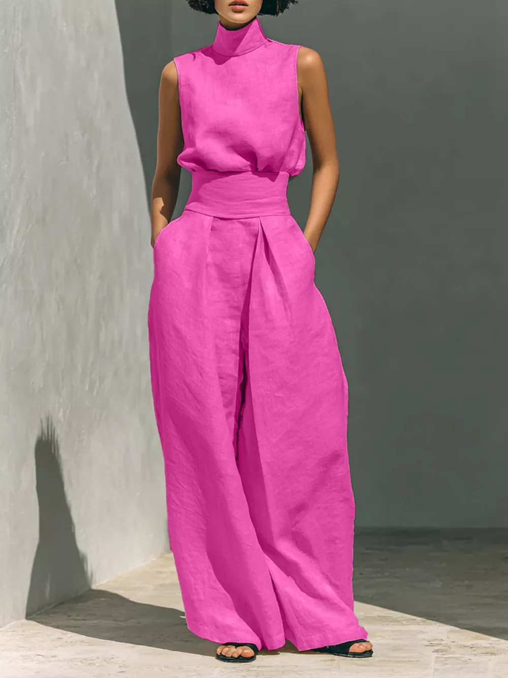 Full Size Sleeveless Wide-Leg Jumpsuit with Smocked Waist Plus Size, image 15