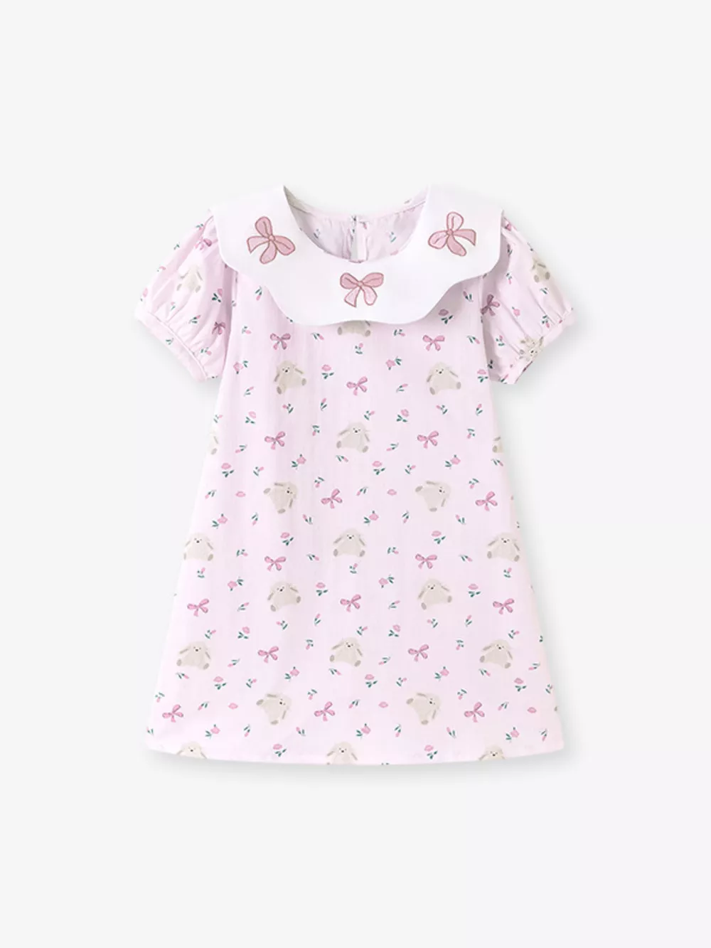 Children's Bow Print Peter Pan Collar Dress, image 2