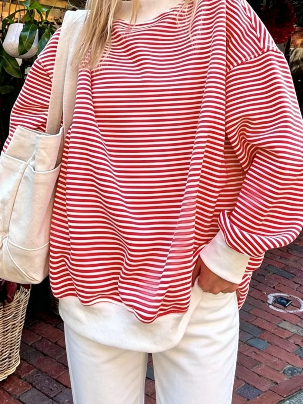 Oversized Striped Crew Neck Sweatshirt, image 10