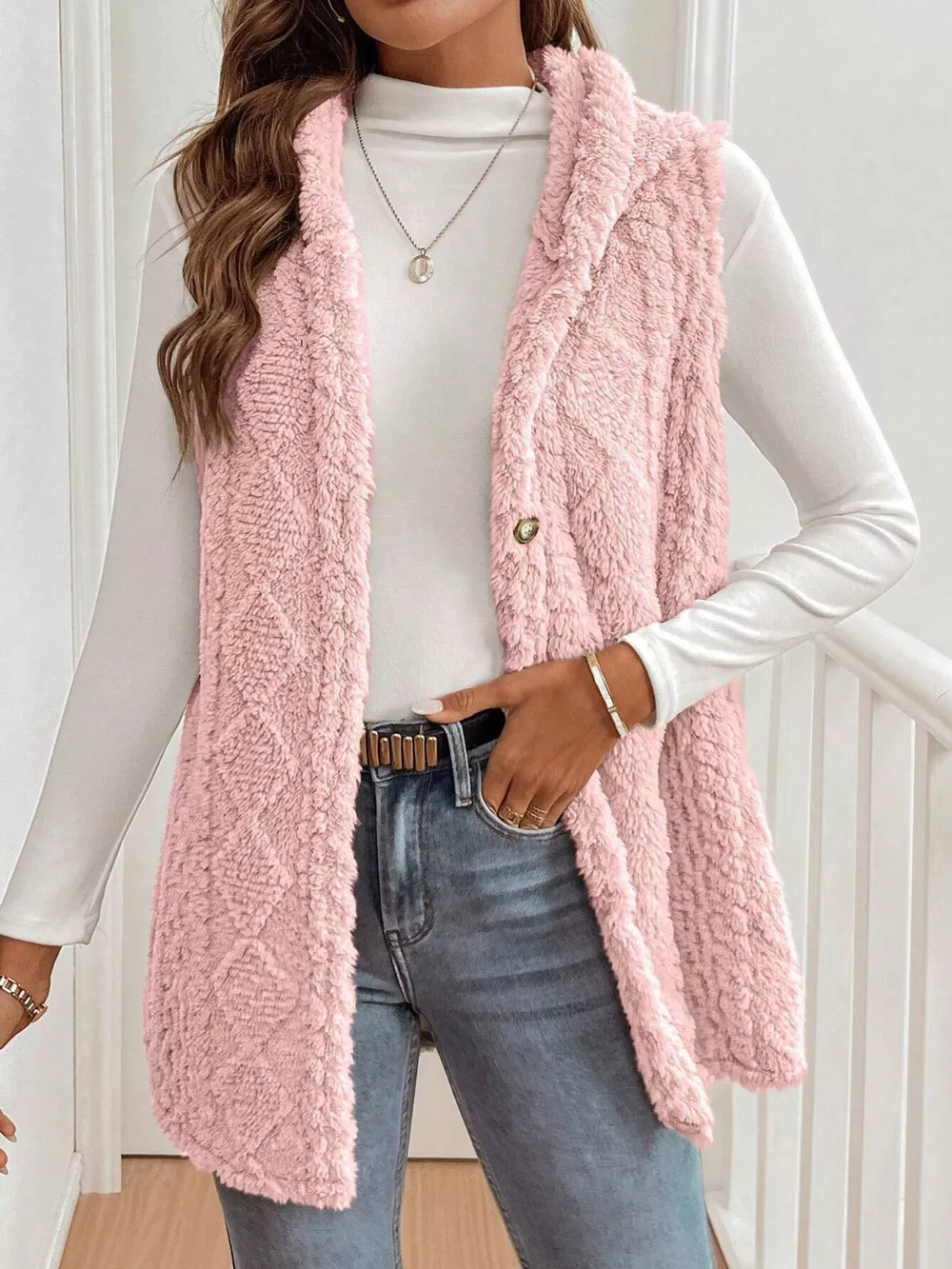 Cozy Sherpa Fleece Hooded Vest Coat, image 6