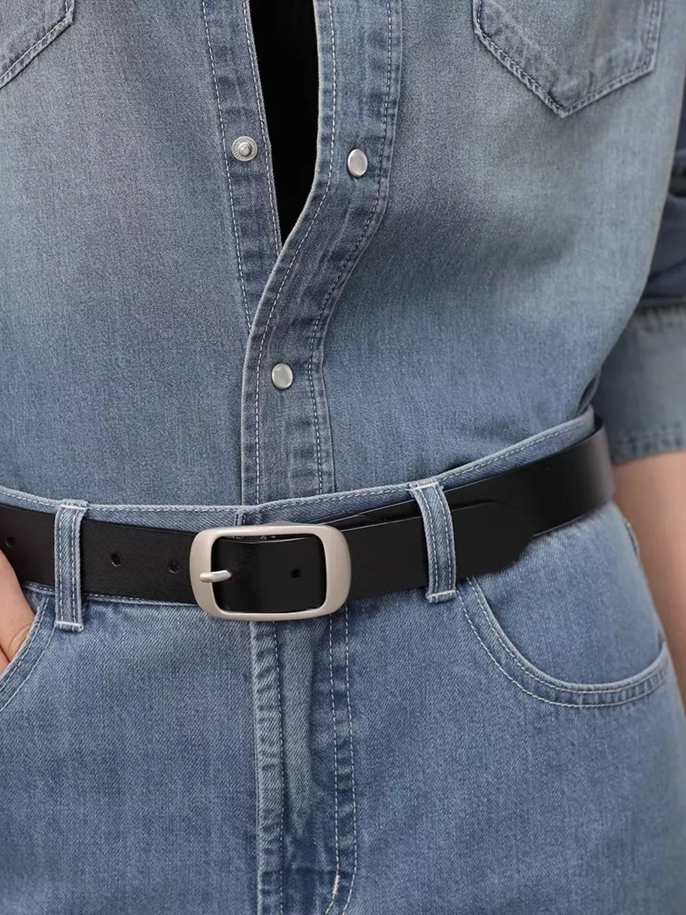 Leather Belt with Silver Buckle, image 4