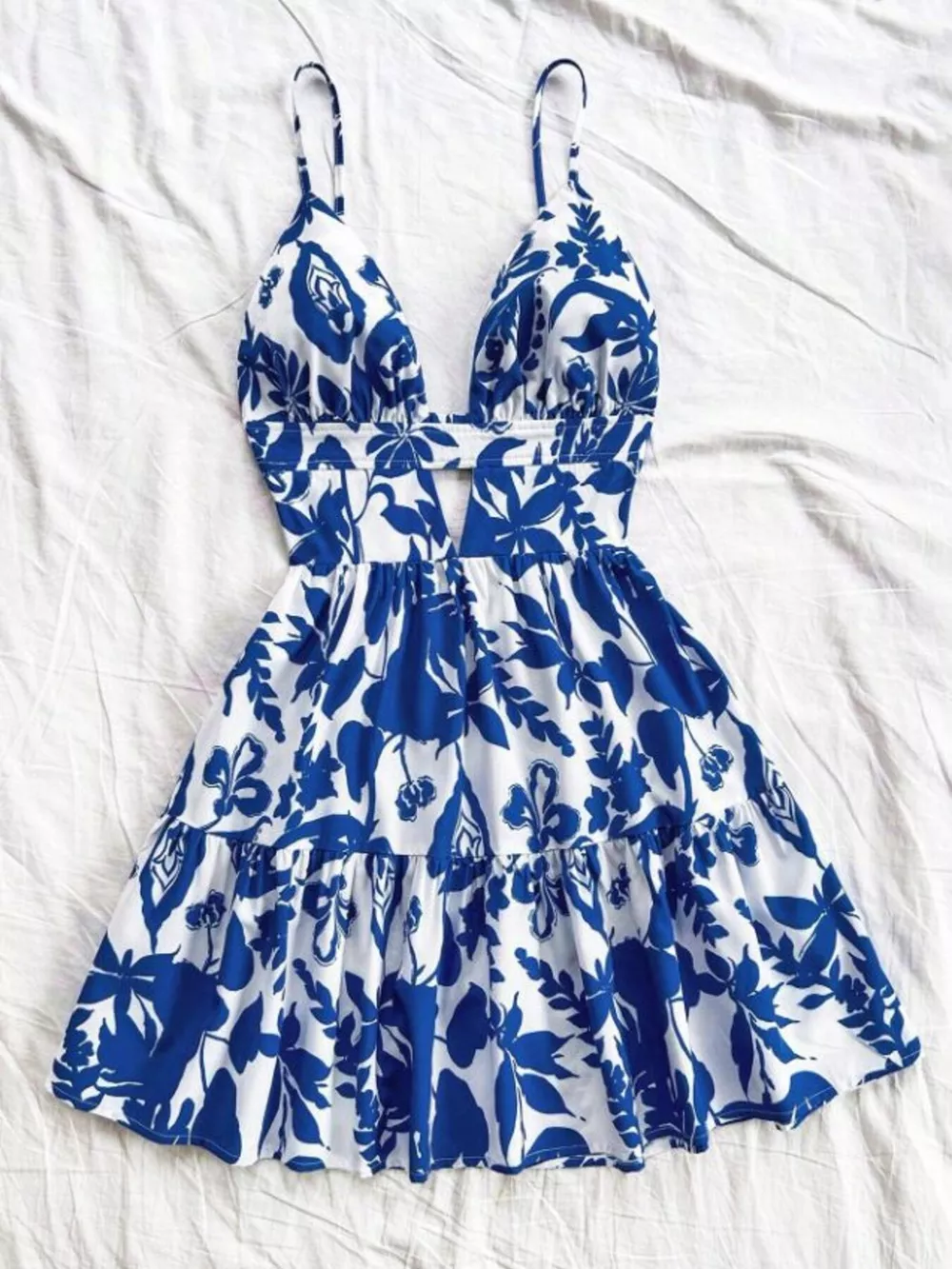 Floral Print V-Neck Tiered Mini Dress, image 3