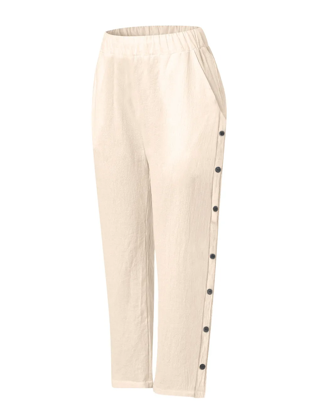 Full Size Side Decor Button Casual Wide Leg Pants Plus Size, image 4