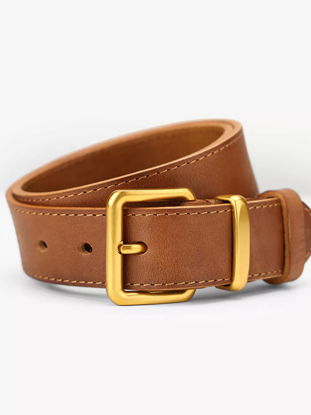 Classic Leather Belt with Golden Buckle