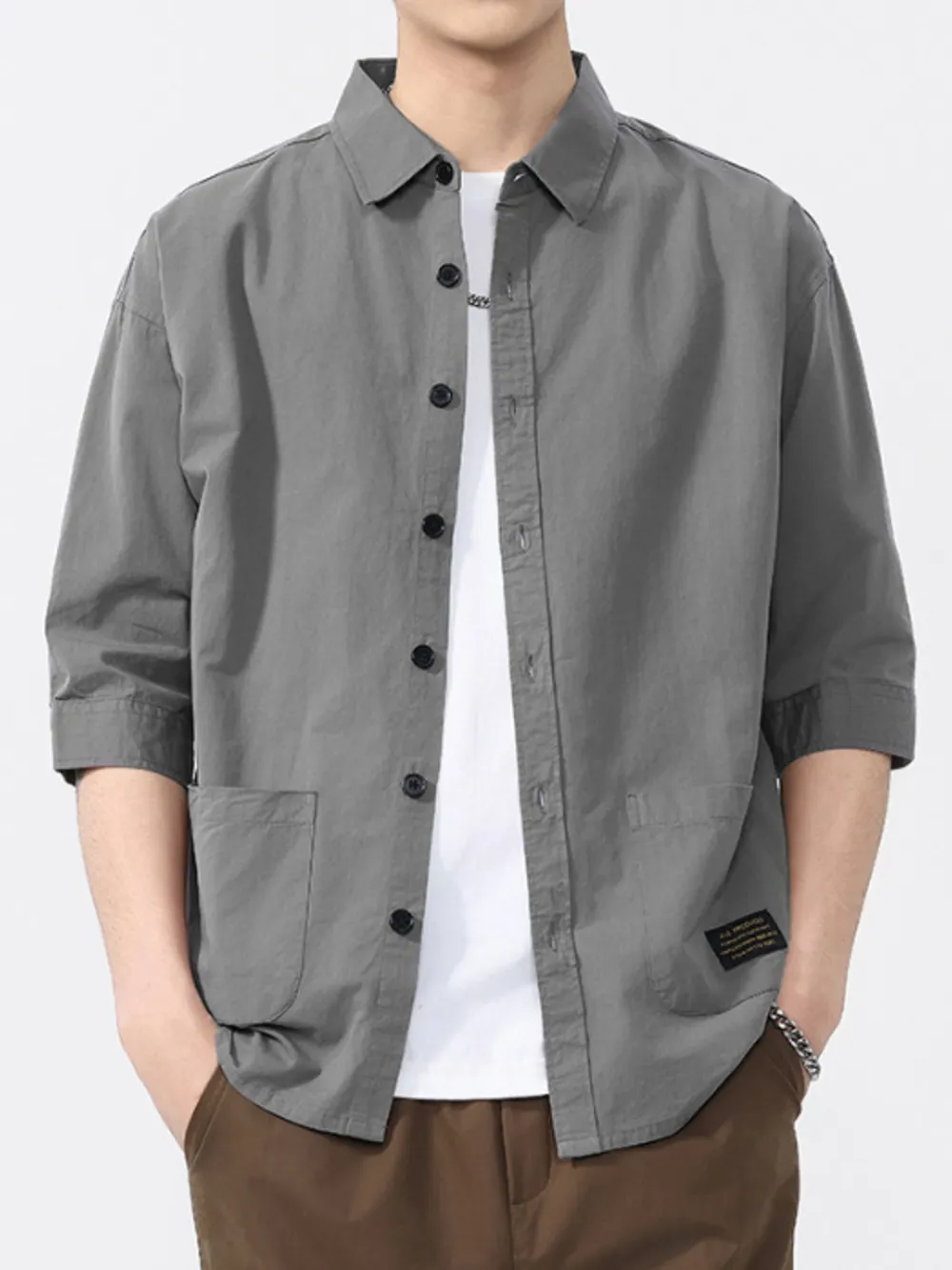 Men's Plus Size Button Up 3/4 Sleeve Shirt, image 5