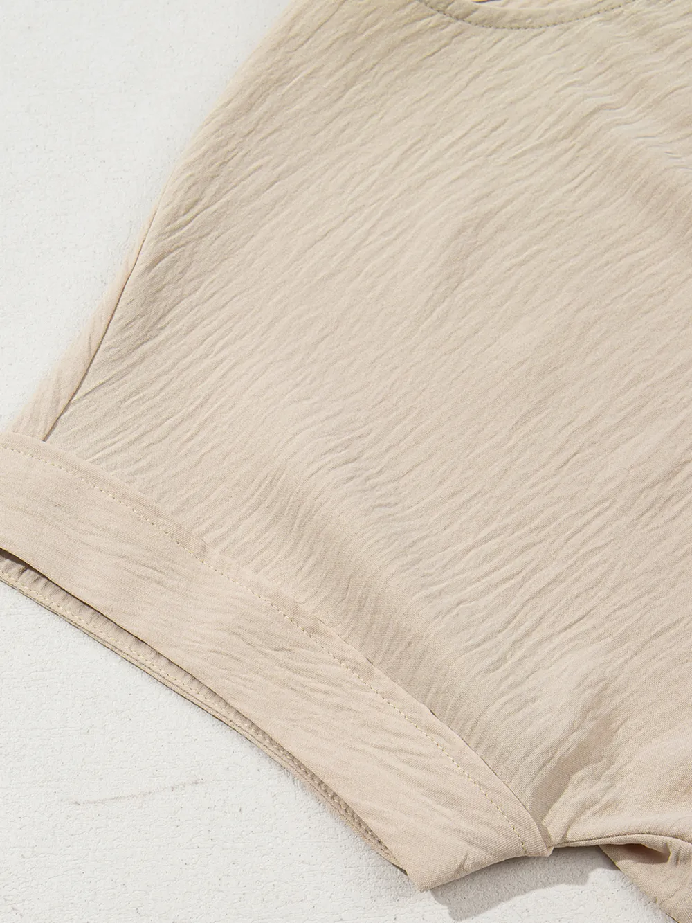 Solid Color Knotted Hem Short Sleeve Blouse, image 5
