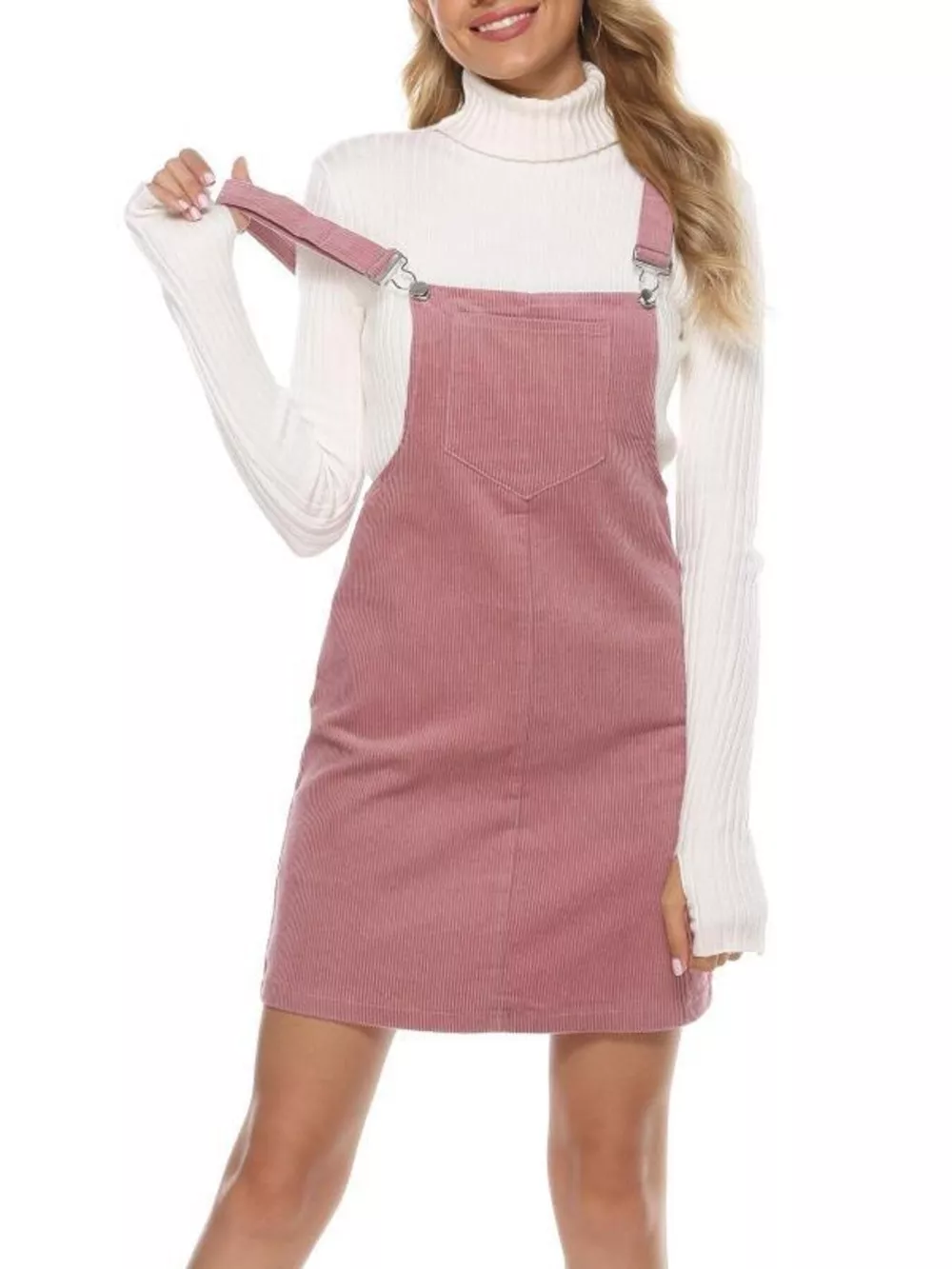 Corduroy Wide Strap Overall Dress, image 7