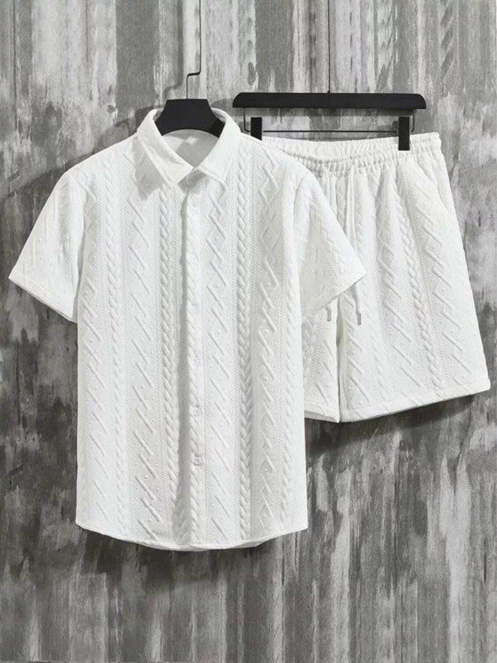Men's Textured Knit Short Sleeve Polo & Shorts Set, image 2
