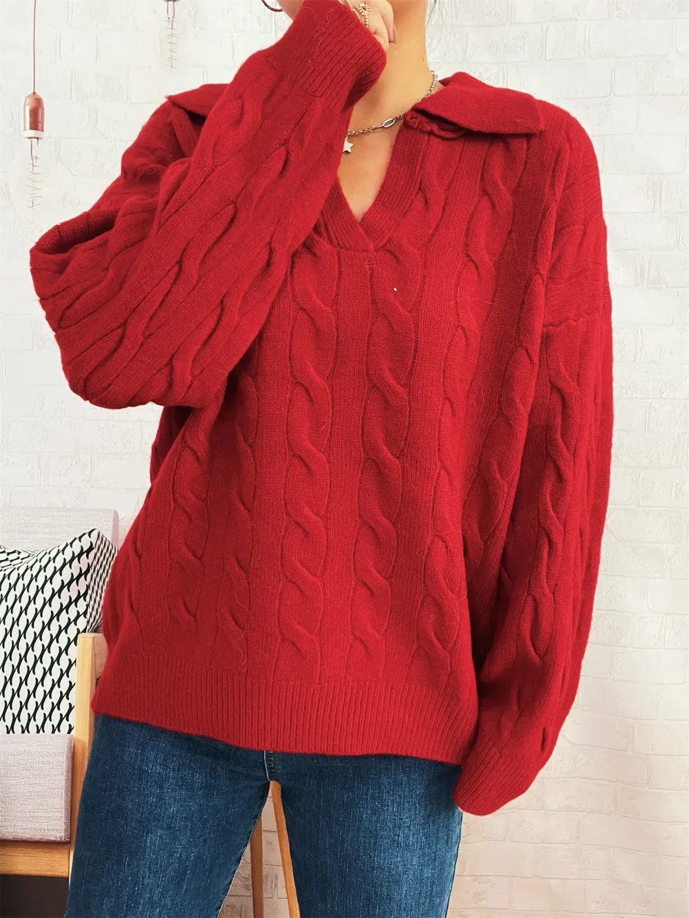 Cable Knit Johnny Collar Sweater, image 23