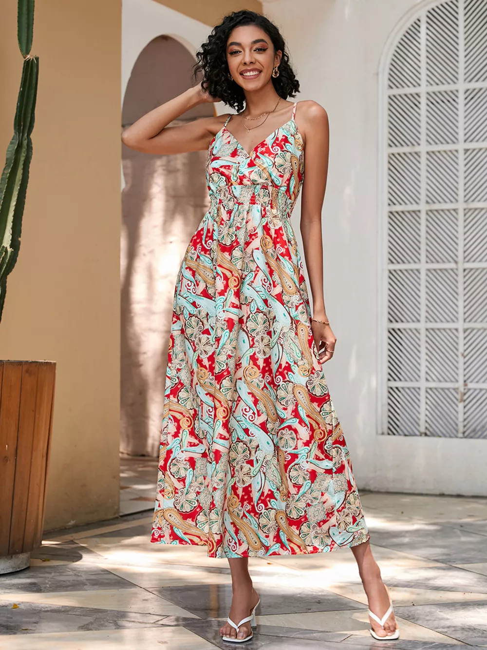 Floral Print Spaghetti Strap Midi Dress, image 6