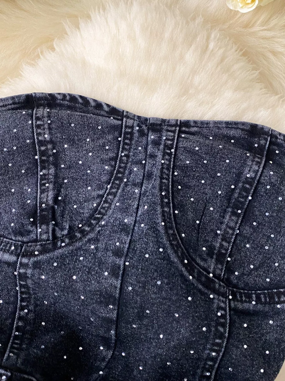 Strapless Denim Romper with Pockets, image 13