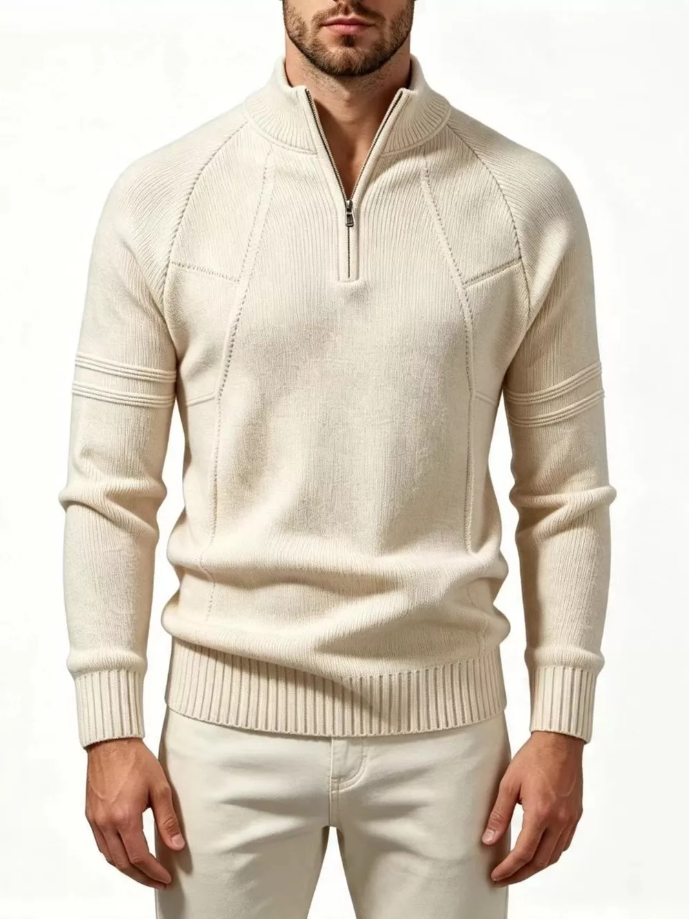 Men's Plus Size Quarter-Zip Ribbed Knit Sweater
