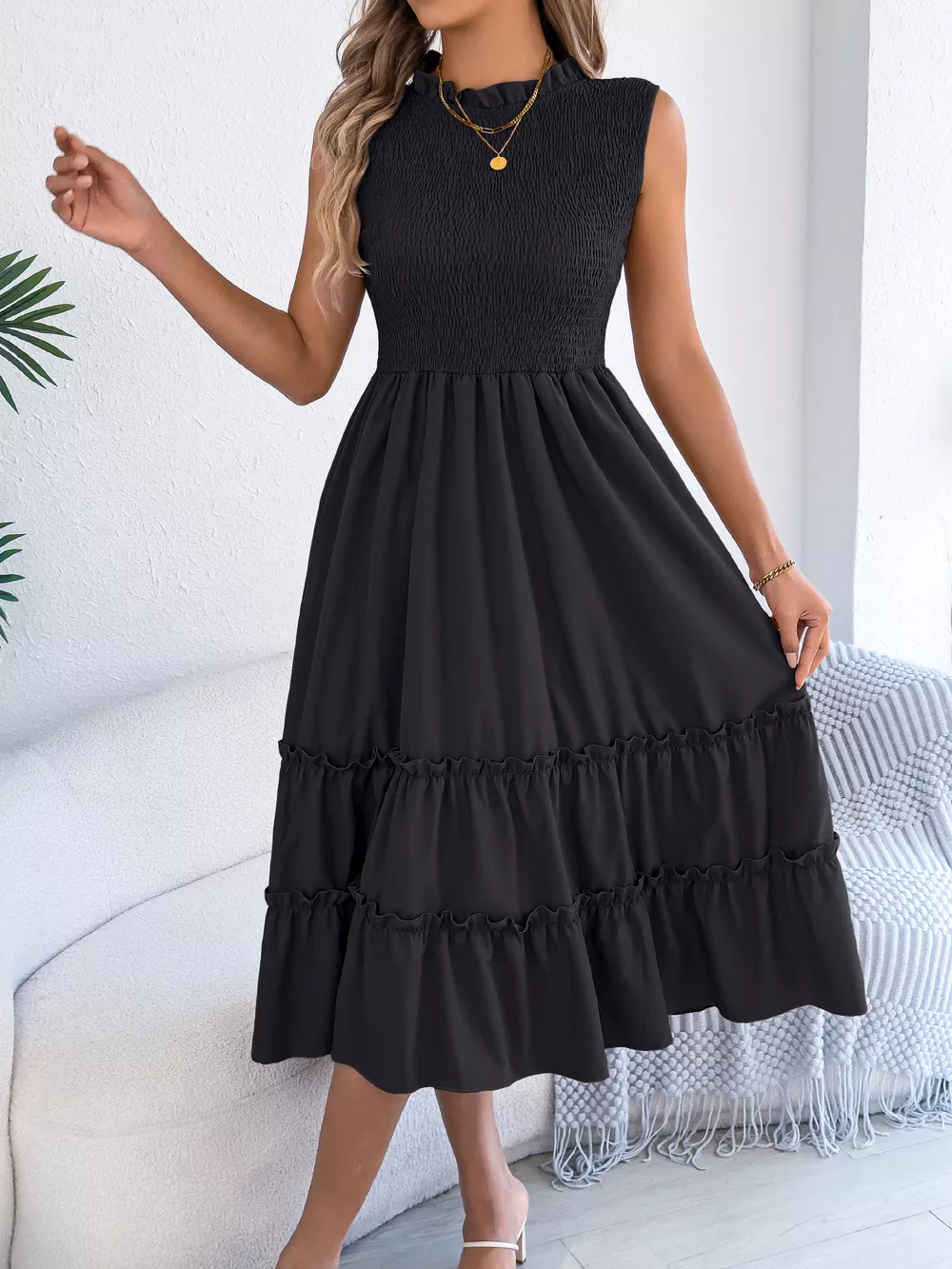 Smocked Sleeveless Tiered Dress, image 16