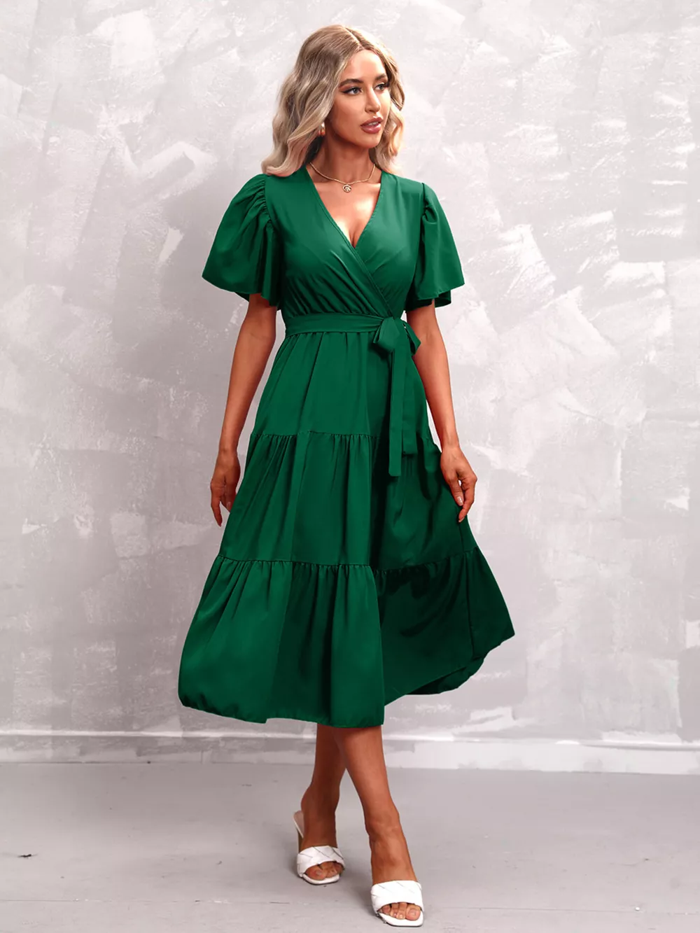 Flutter Sleeve Tiered Midi Dress, image 24