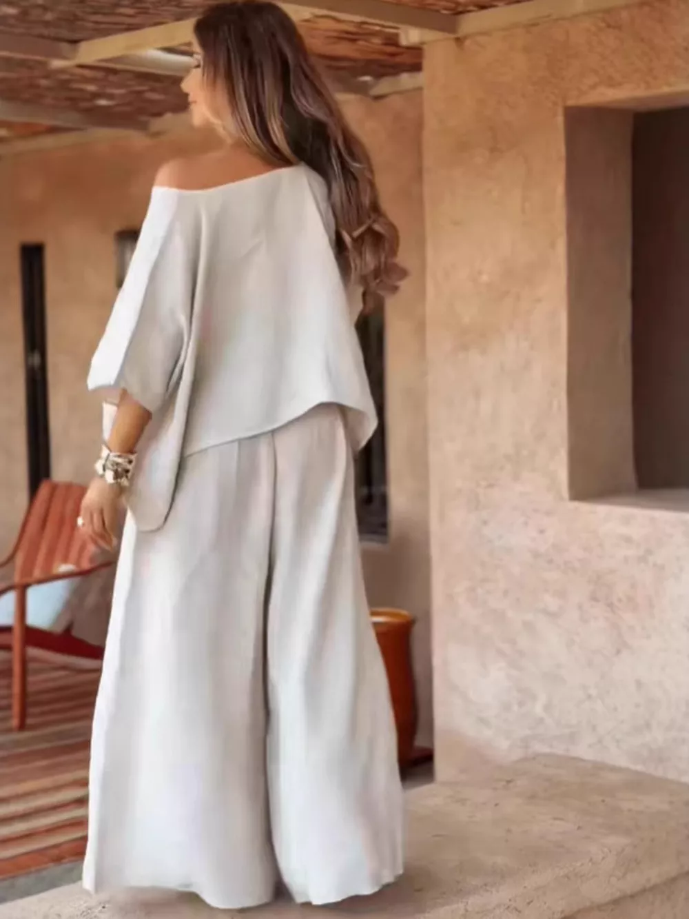 Full Size Boat Neck Top and Wide Leg Pants Set Plus Size, image 13