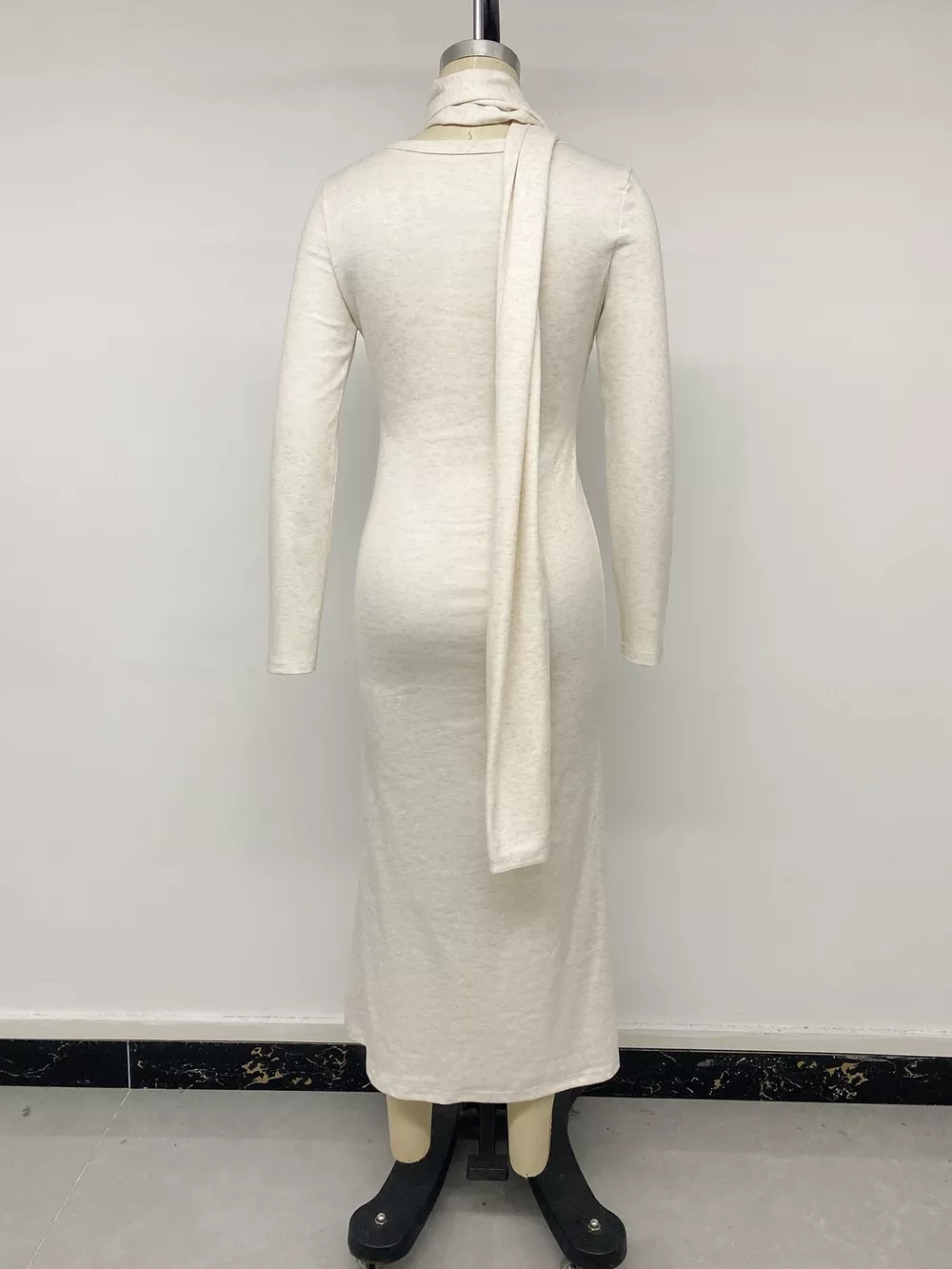 Round Neck Maxi Knit Dress with Matching Scarf, image 16