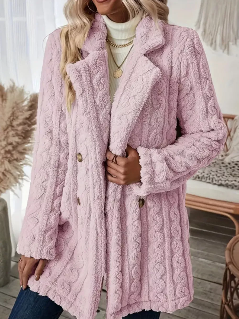 Cozy Faux Shearling Double-Breasted Outerwear, image 15