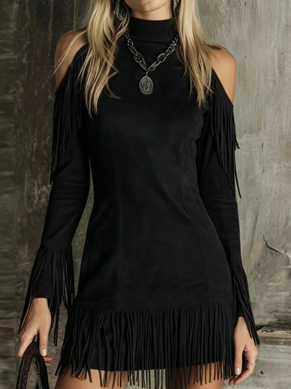Fringed Cold Shoulder Mini Dress, image 5